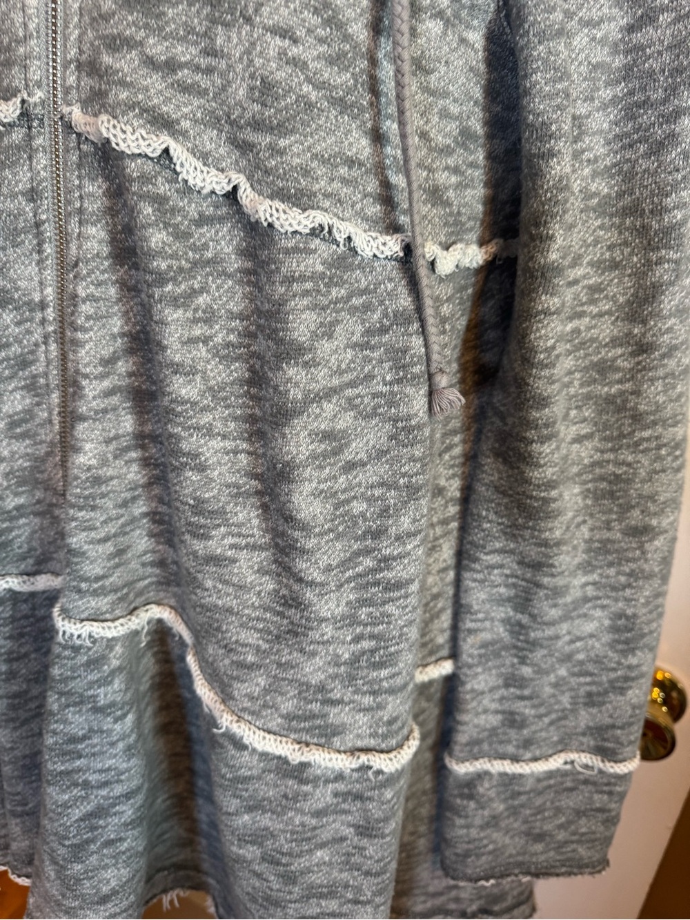 Free People Gray Hooded Zip-Front Ruffle-Tier Sweater Medium cotton Boho - Picture 2 of 8